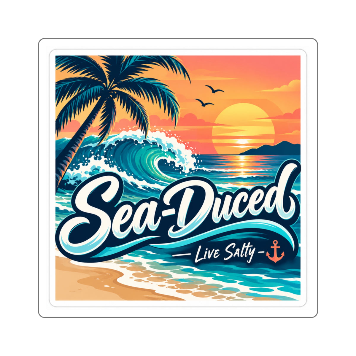 Sea-Duced Live Salty 3" Square Coastal Sticker