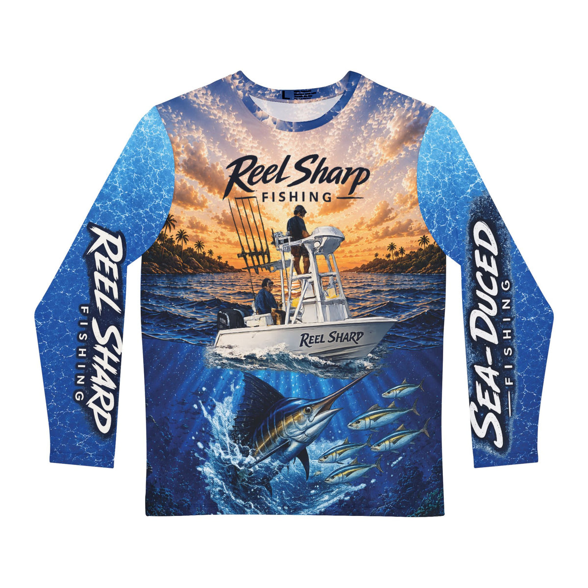 Reel Sharp  Sea-Duced Fishing Shirt, Marlin Long Sleeve Performance Jersey, Offshore Boating Shirt, Mens and Womens Fishing Gift
