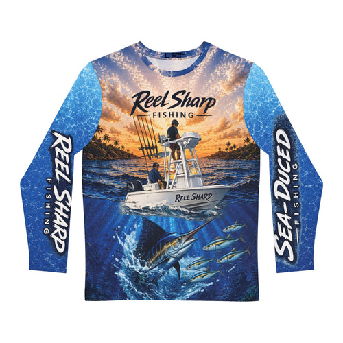Reel Sharp  Sea-Duced Fishing Shirt, Marlin Long Sleeve Performance Jersey, Offshore Boating Shirt, Mens and Womens Fishing Gift