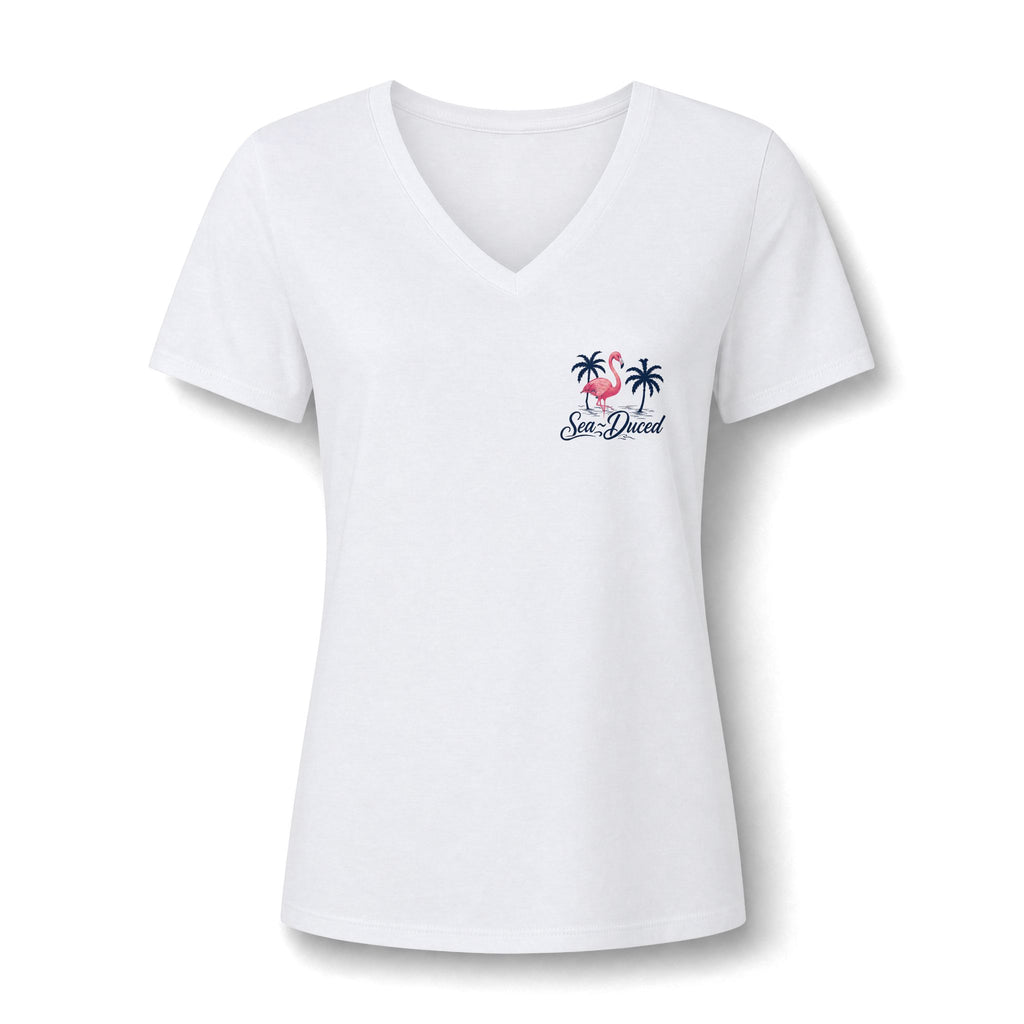 Sea-Duced Flamingo Women's V-Neck Tee