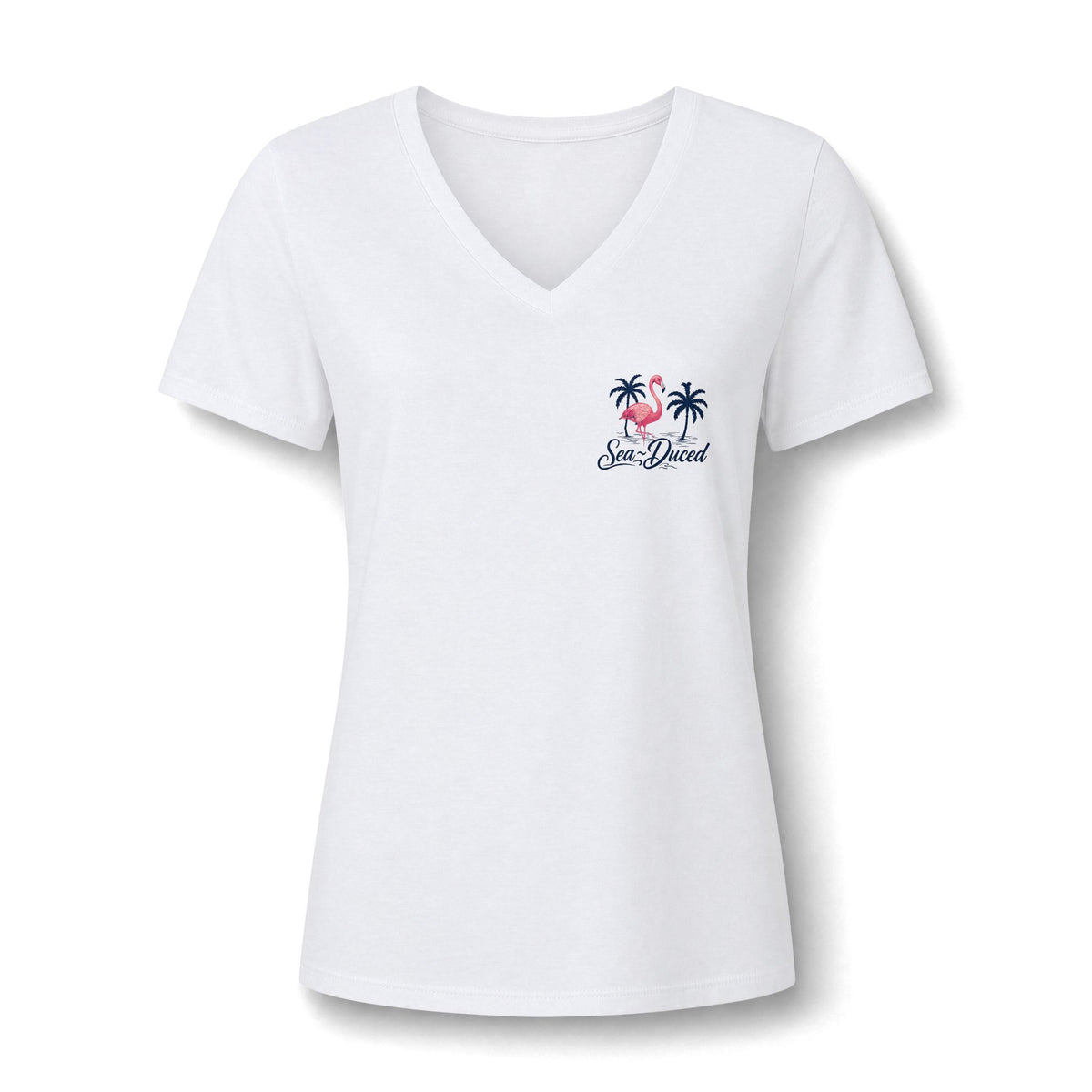 Sea-Duced Flamingo Women's V-Neck Tee