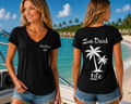 Sea-Duced Legends Women's Palm Tree V-Neck Tee