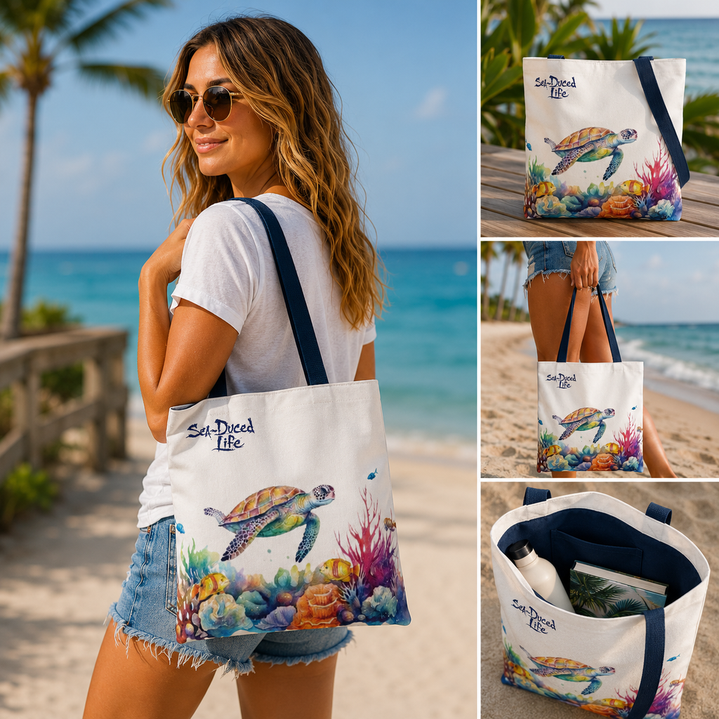 Sea-Duced Sea Turtle Beach Tote Bag