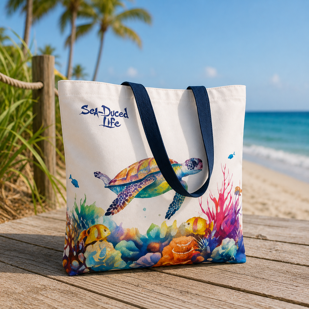 Sea-Duced Sea Turtle Beach Tote Bag