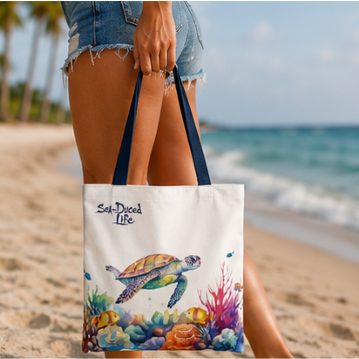 Sea-Duced Sea Turtle Beach Tote Bag