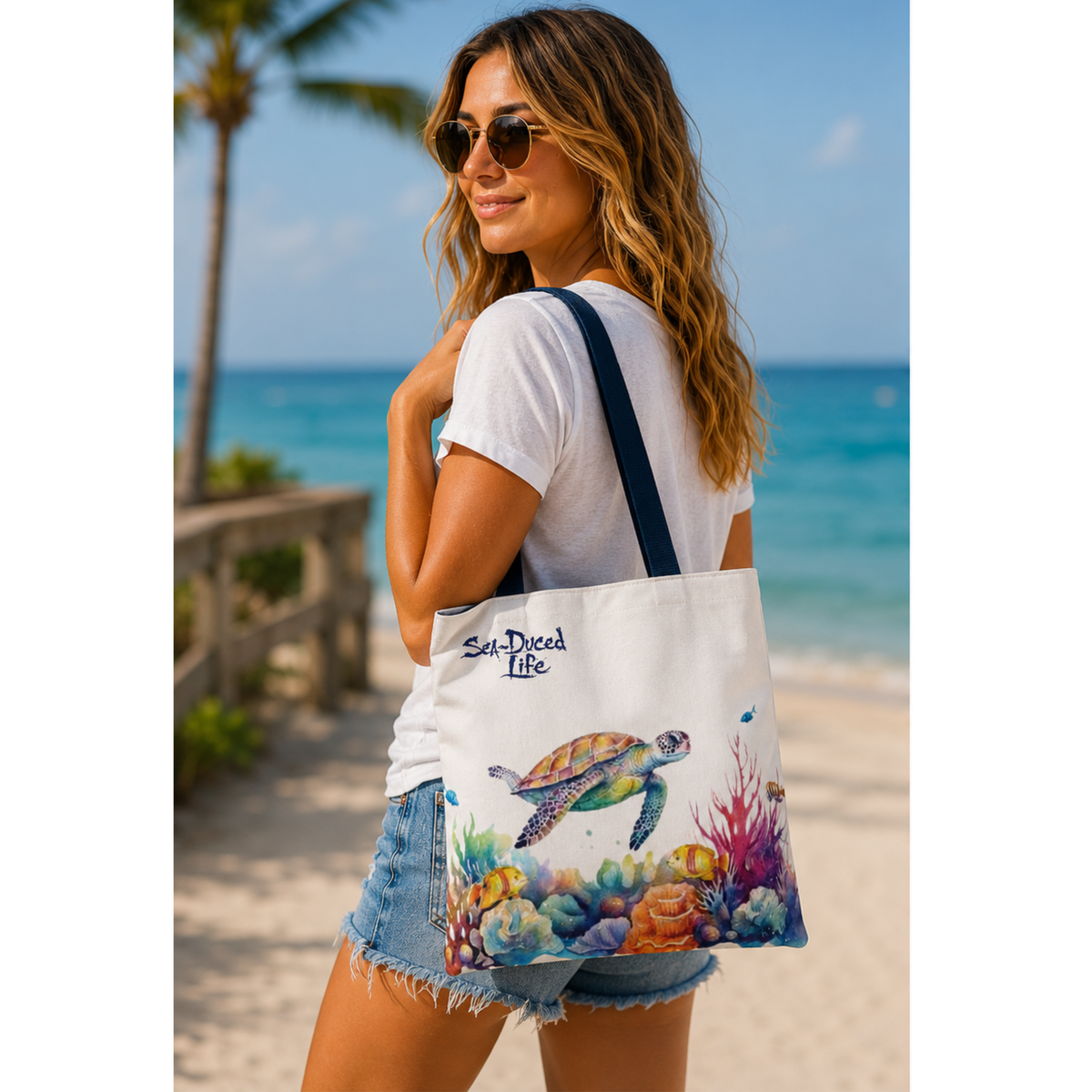 Sea-Duced Sea Turtle Beach Tote Bag