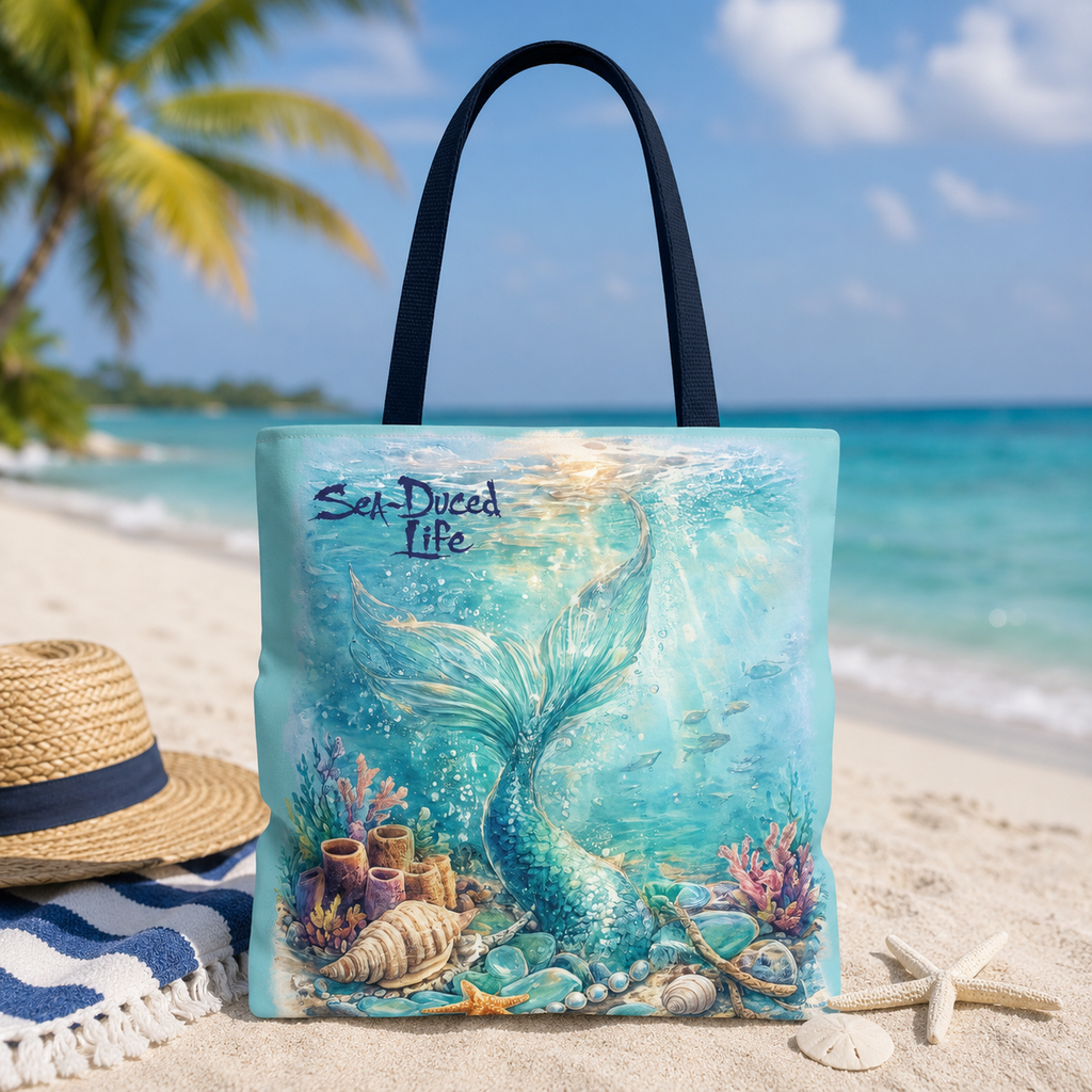 Sea-Duced Mermaid Beach Tote Bag