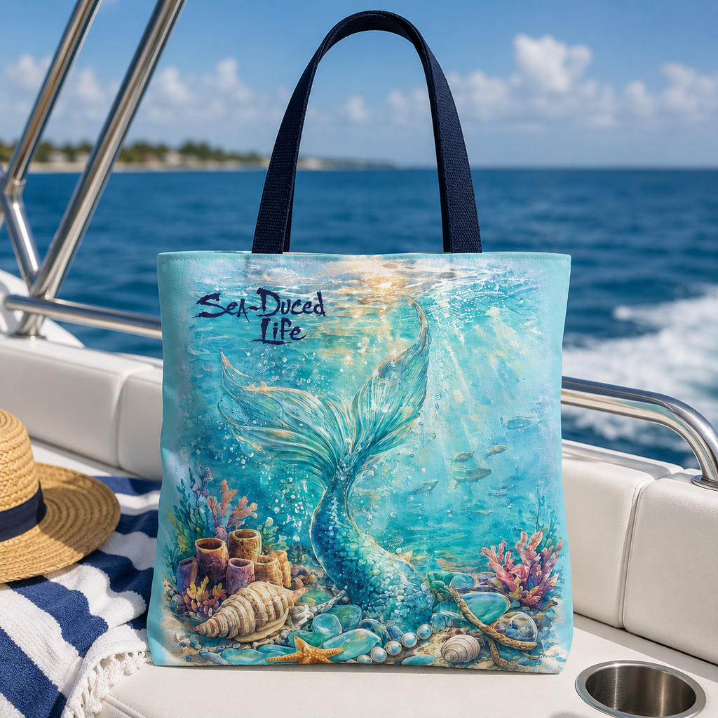 Sea-Duced Mermaid Beach Tote Bag