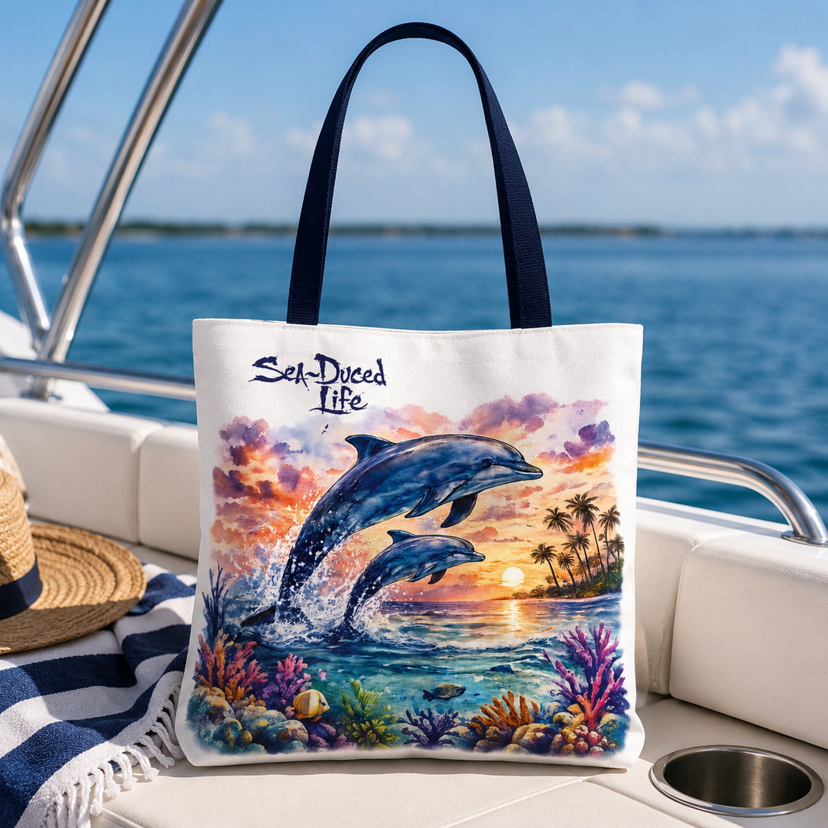 Sea-Duced Dolphin Beach Tote Bag