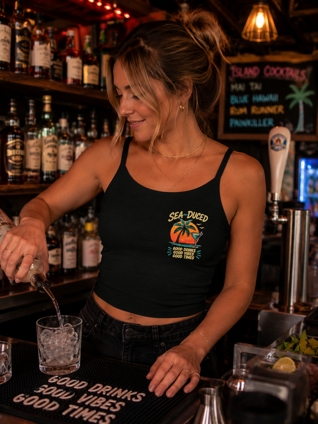 Sea-Duced Bartender Crop Tank – Livin' On Island Time