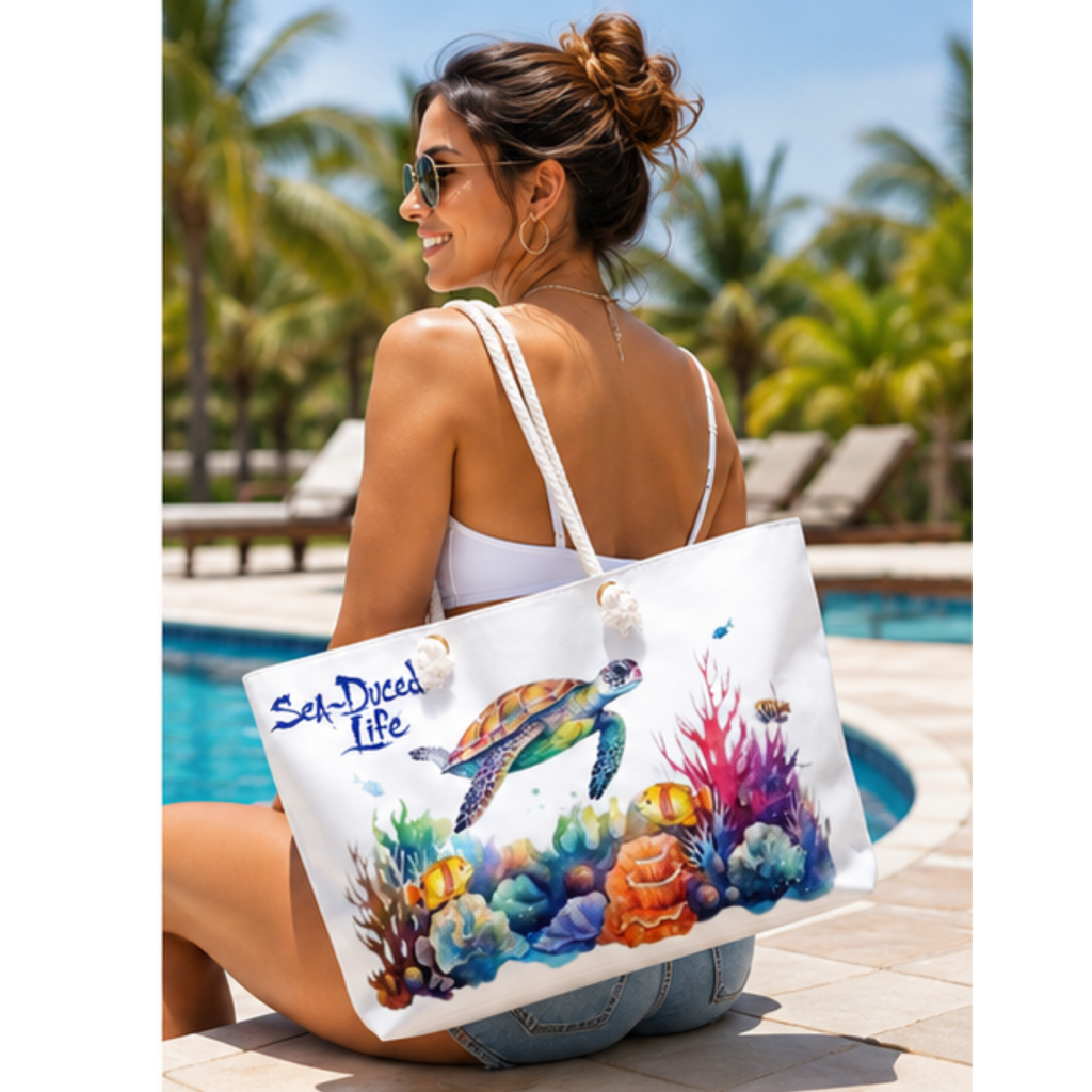 Sea-Duced Sea Turtle Oversized Beach Tote