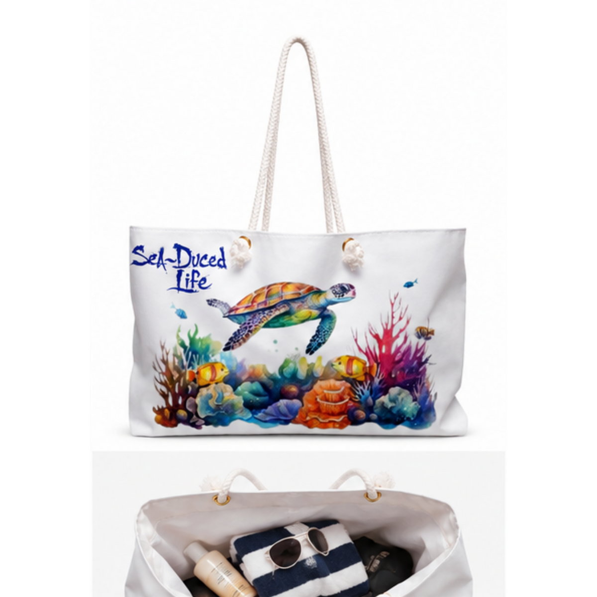 Sea-Duced Sea Turtle Oversized Beach Tote