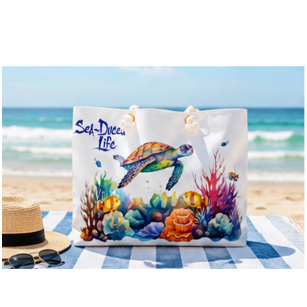 Sea-Duced Sea Turtle Oversized Beach Tote