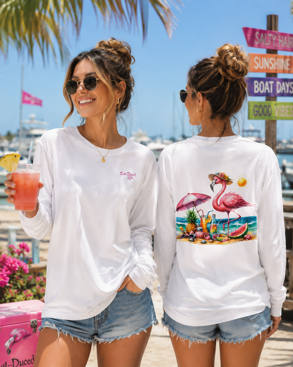 Sea~Duced Life Flamingo Beach Long Sleeve Tee