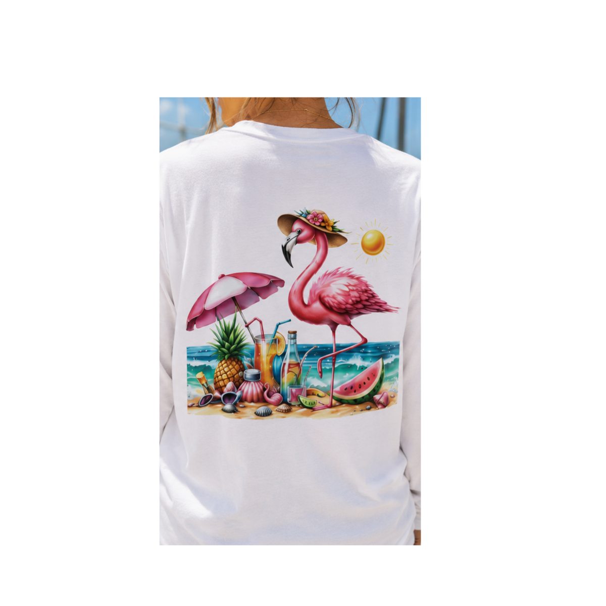 Sea~Duced Life Flamingo Beach Long Sleeve Tee
