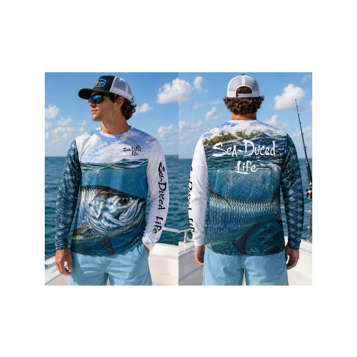 Tarpon Fishing Shirt for Men All Over Print Performance Shirt Long Sleeve UV Sun Protection Saltwater Angler Gift Sea-Duced Life