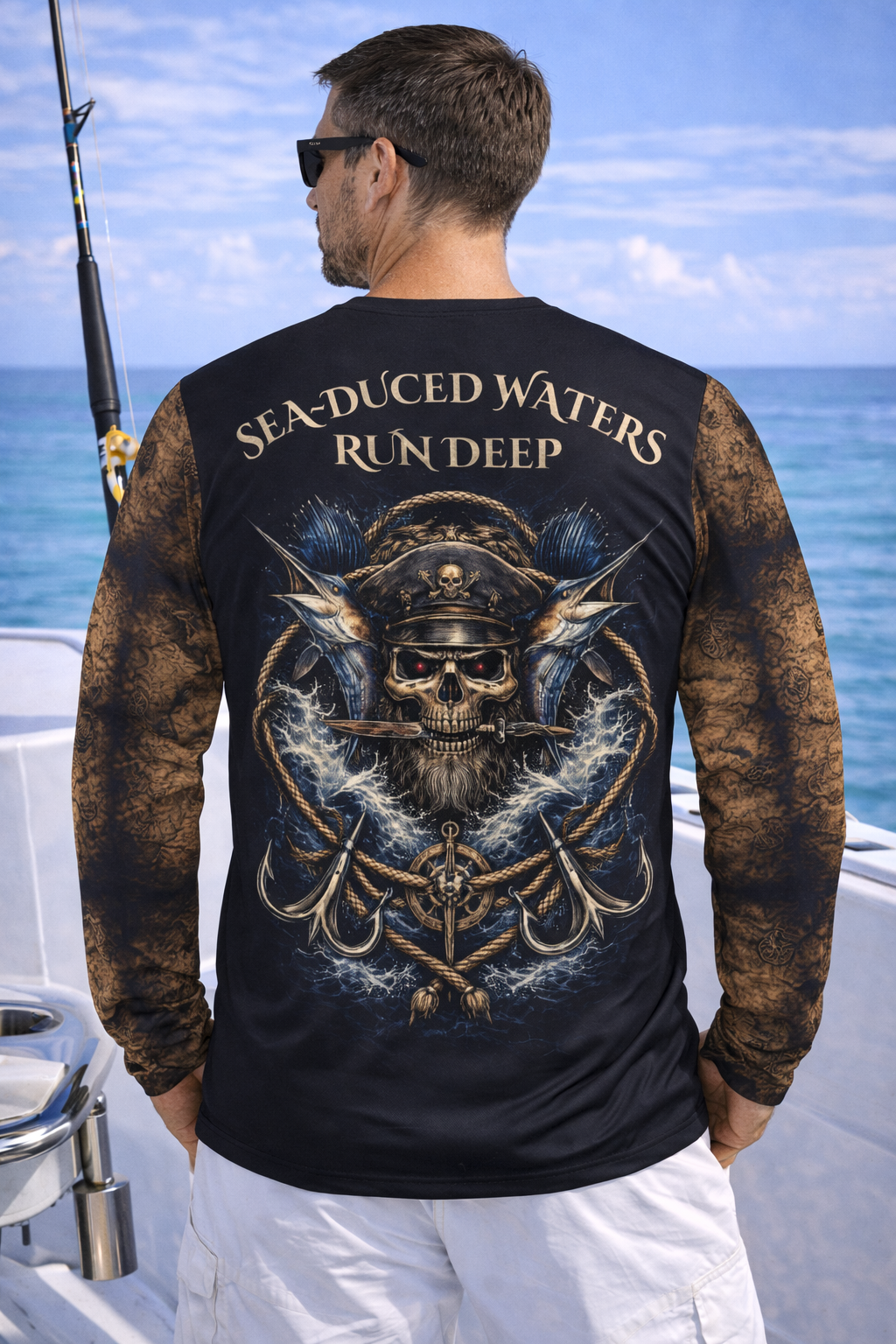 Sea-Duced Waters Run Deep Mens Offshore Performance UV Fishing Shirt