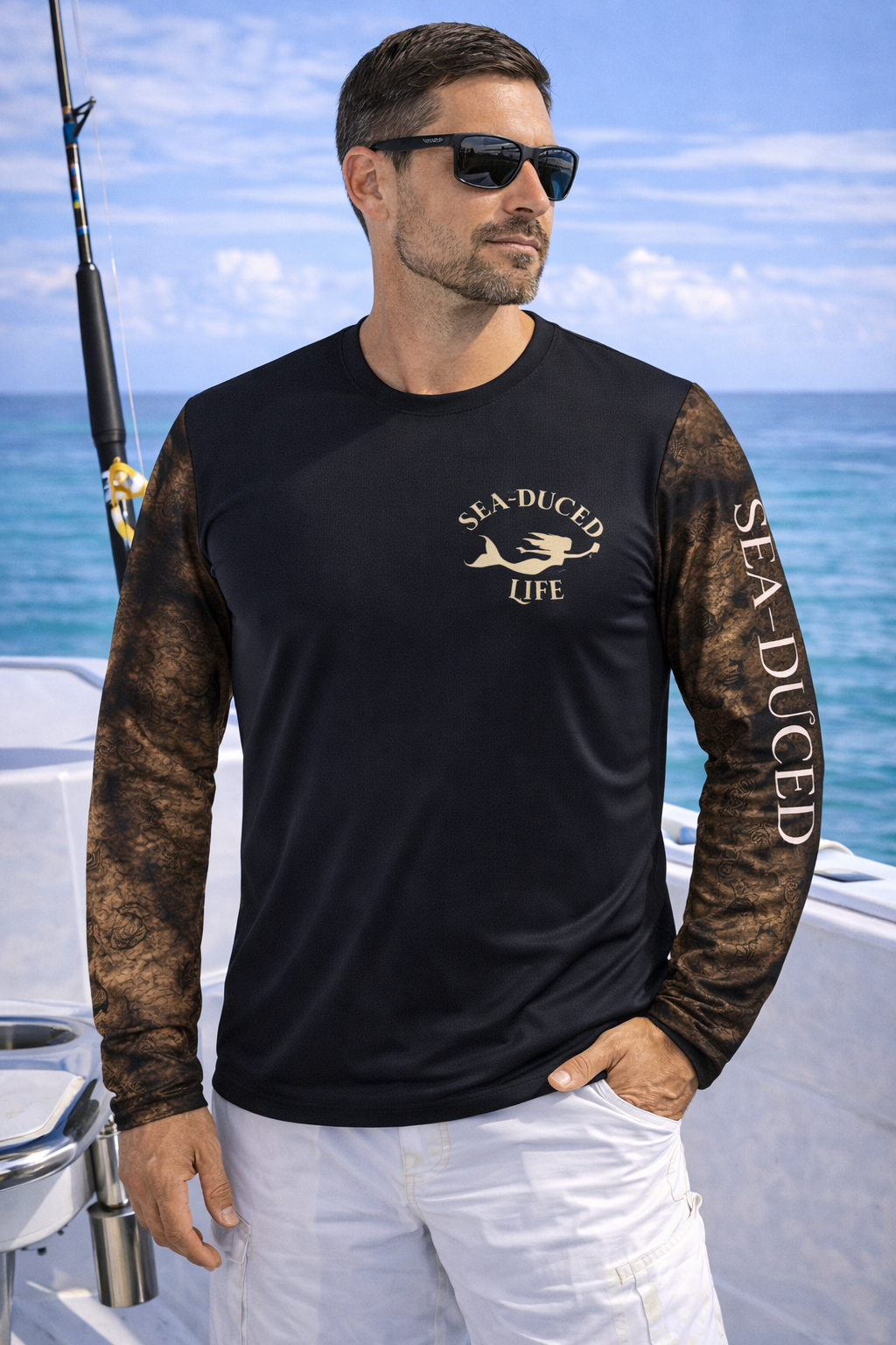 Sea-Duced Waters Run Deep Mens Offshore Performance UV Fishing Shirt
