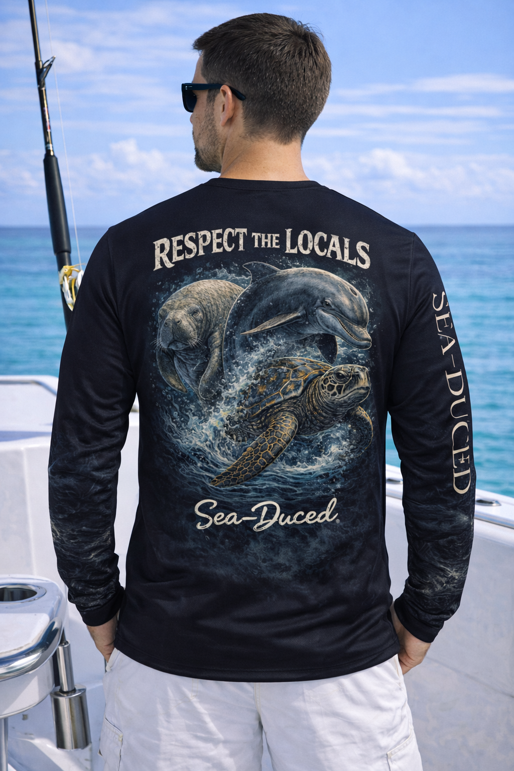 Black Respect the Locals Performance Long Sleeve  UV Fishing Shirt