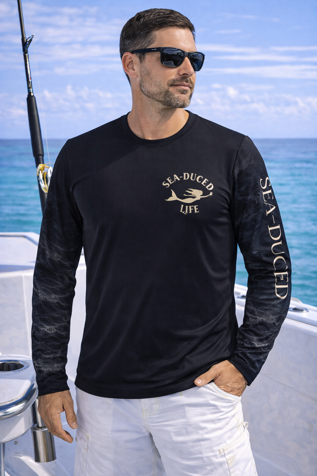 Black Respect the Locals Performance Long Sleeve  UV Fishing Shirt