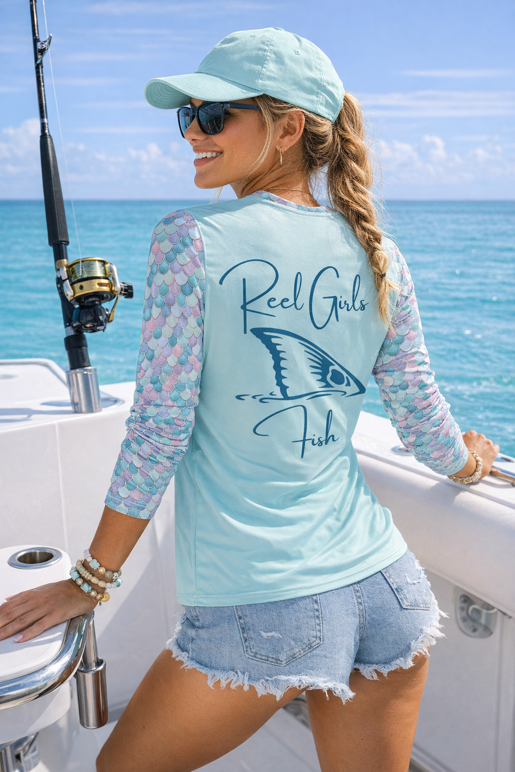 Reel Girls Fish Mermaid-sleeve Performance Long Sleeve  Womens UV Fishing Shirt