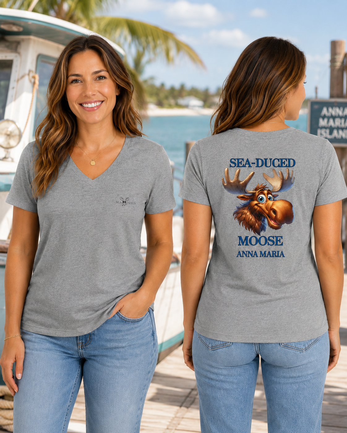 Sea-Duced Moose Anna Maria V-Neck T-Shirt