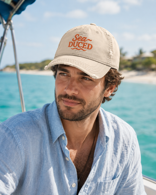 Sea-Duced Coastal Distressed Embroidered Cap khaki/orange