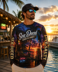 Sea-Duced Born to Drift Tiki Sunset Long-Sleeve Performance Shirt