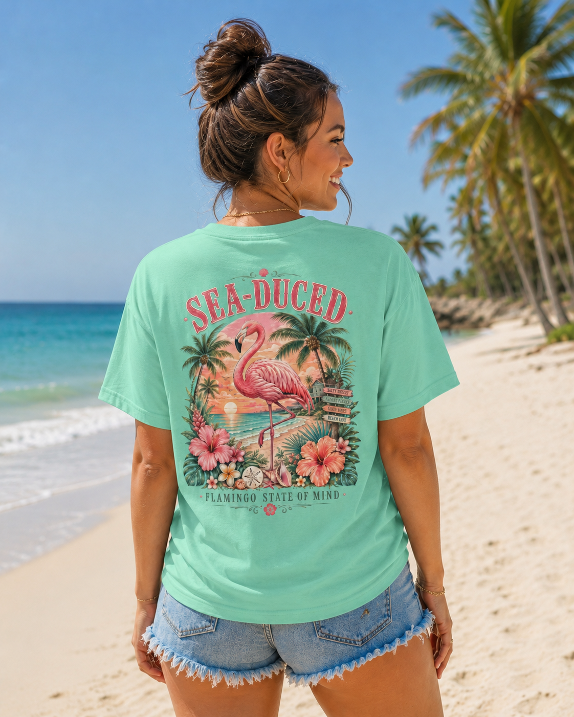Sea-Duced Flamingo State of Mind Comfort Colors Shirt, Tropical Beach Tee, Florida Flamingo Shirt, Coastal Gift for Her, Plus Size Tee