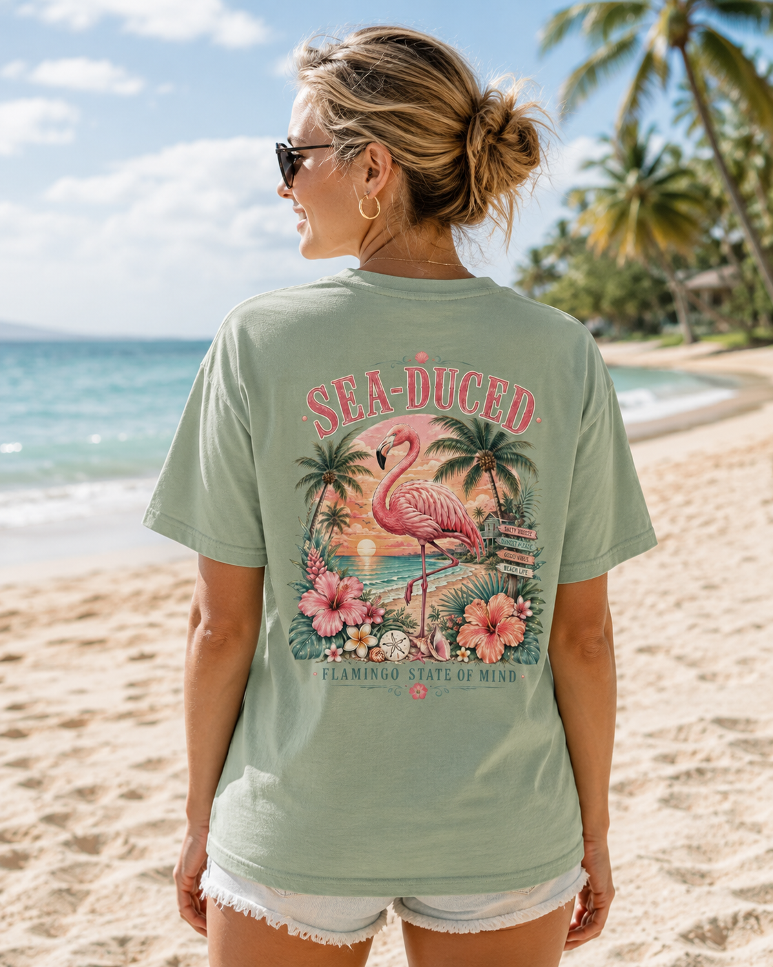 Sea-Duced Flamingo State of Mind Comfort Colors Shirt, Tropical Beach Tee, Florida Flamingo Shirt, Coastal Gift for Her, Plus Size Tee