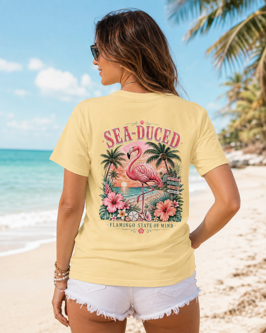 Sea-Duced Flamingo State of Mind Comfort Colors Shirt, Tropical Beach Tee, Florida Flamingo Shirt, Coastal Gift for Her, Plus Size Tee