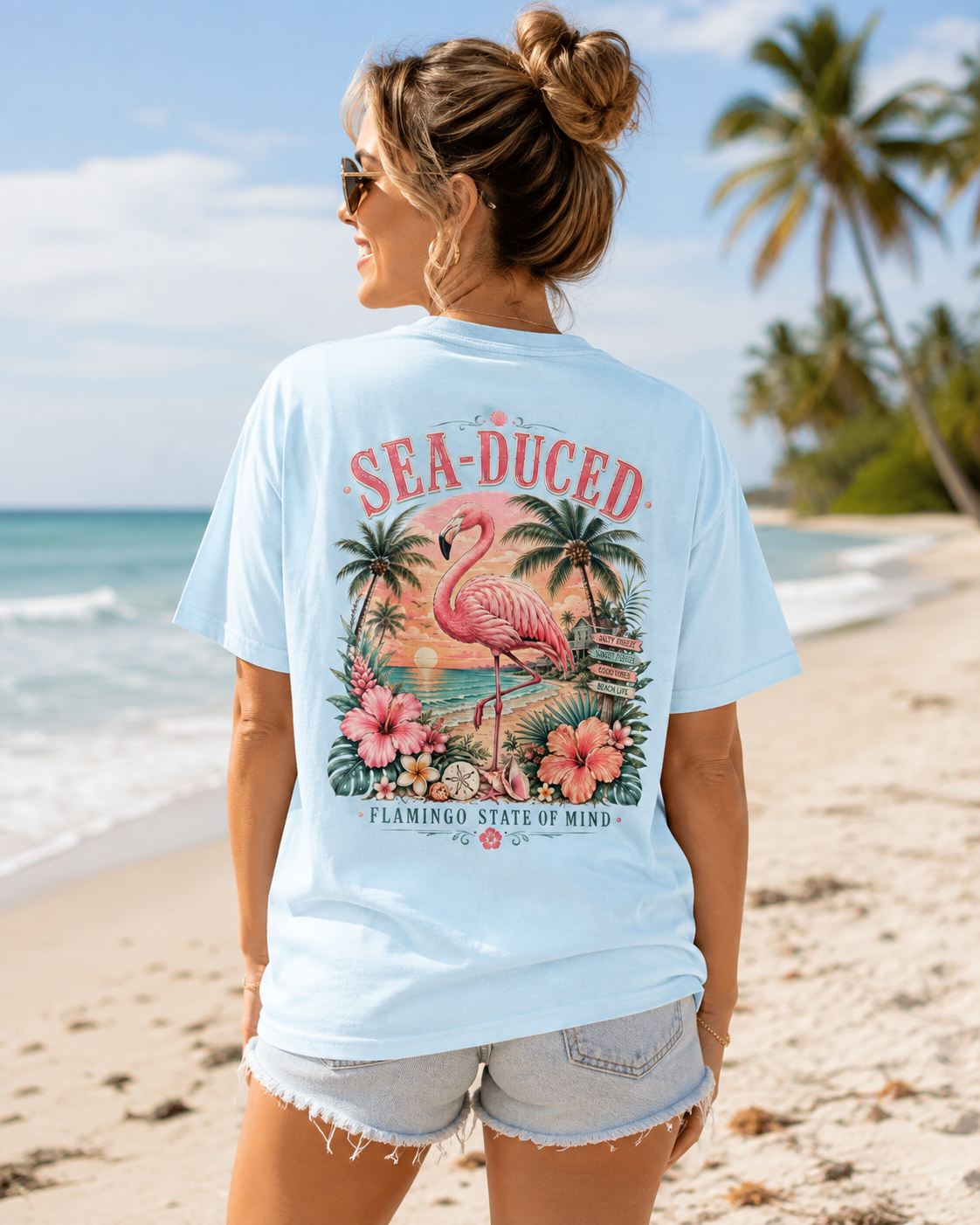 Sea-Duced Flamingo State of Mind Comfort Colors Shirt, Tropical Beach Tee, Florida Flamingo Shirt, Coastal Gift for Her, Plus Size Tee