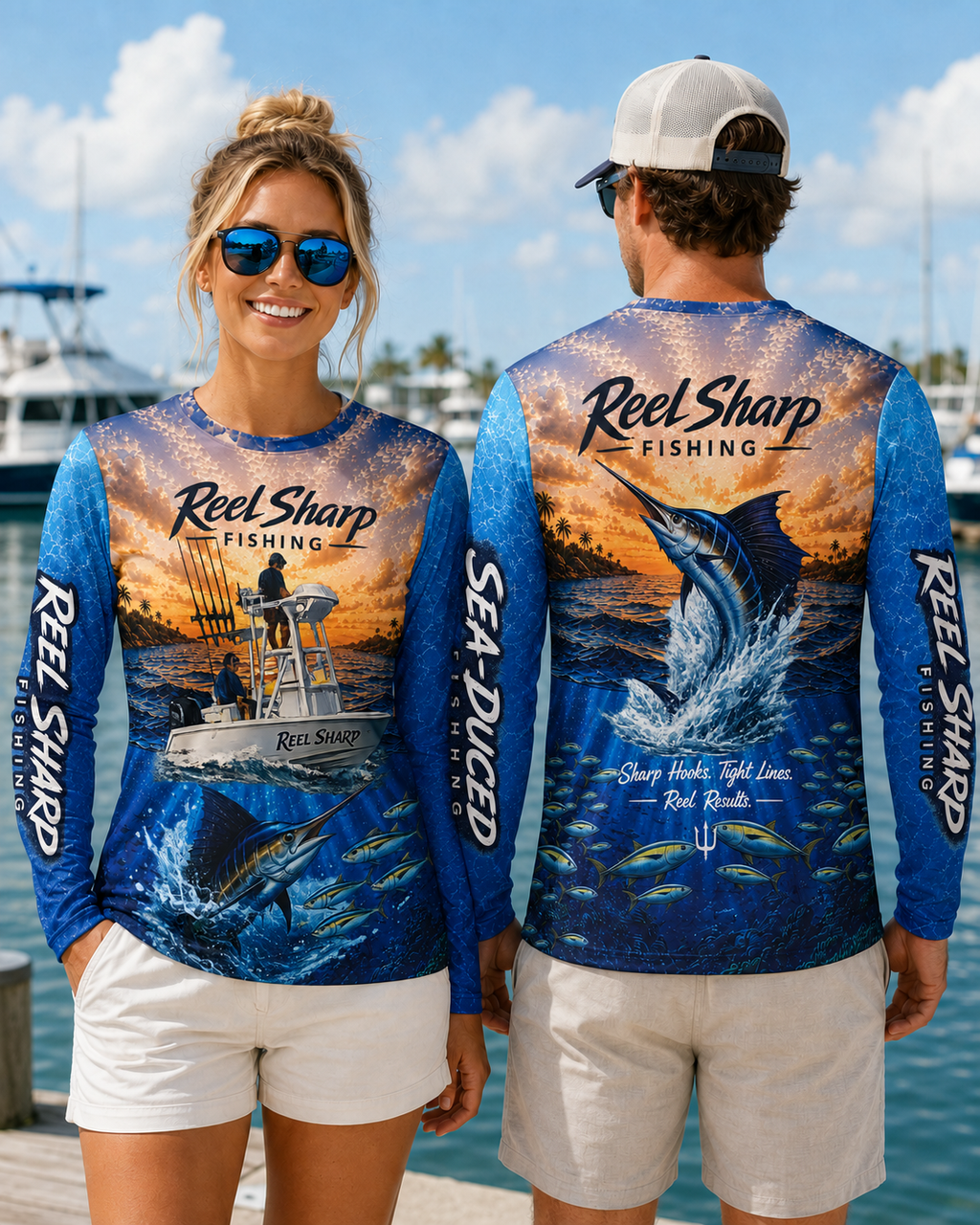 Reel Sharp  Sea-Duced Fishing Shirt, Marlin Long Sleeve Performance Jersey, Offshore Boating Shirt, Mens and Womens Fishing Gift