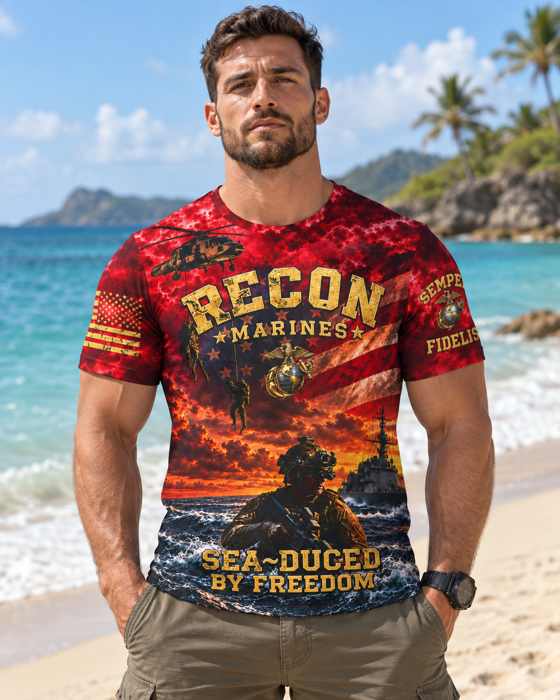 Sea-Duced® RED Friday Recon Marines All-Over Print Shirt – Remember Everyone Deployed