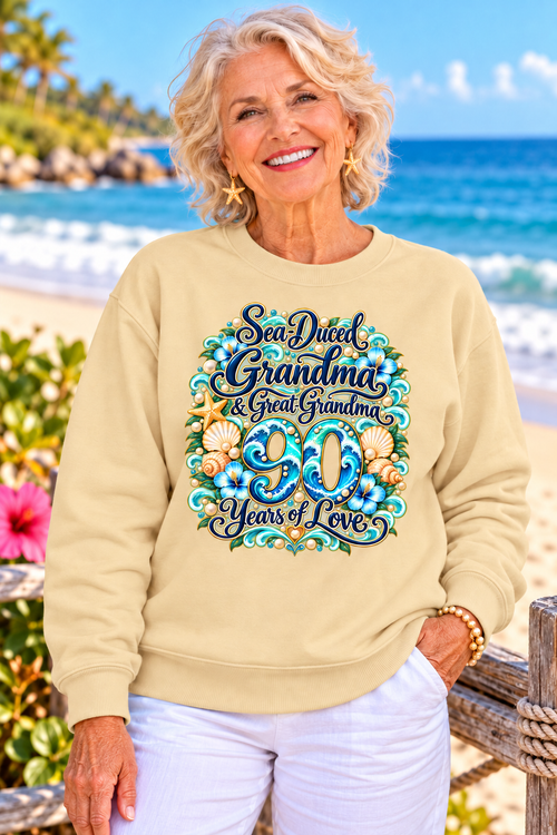 Personalized Grandma Sweatshirt, Custom Age Birthday Gift for Nana Gigi Mimi, Great Grandma Gift, 90 Years of Love, Coastal Sweatshirt