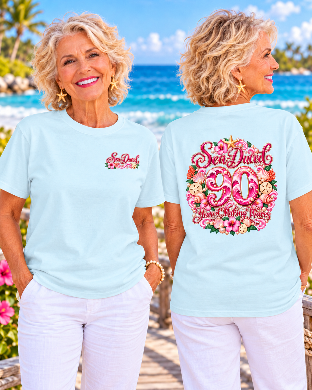 Years of Making Waves Personalized Birthday T-Shirt-Custom Age, Plus Size