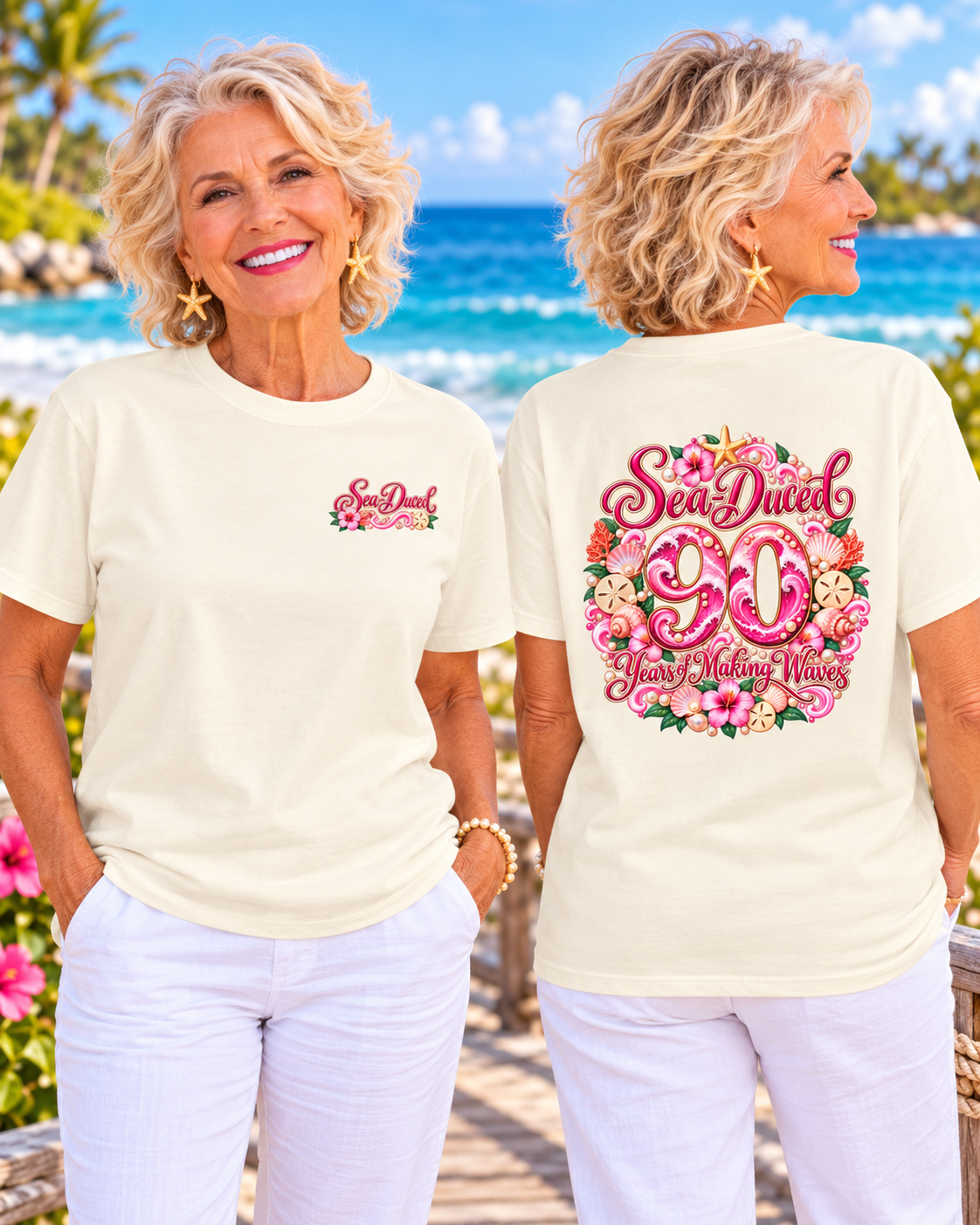 Years of Making Waves Personalized Birthday T-Shirt-Custom Age, Plus Size