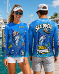 Sea-Duced Reel Trouble AOP Long Sleeve Fishing Shirt | Funny Marlin Fishing Apparel | Plus Size