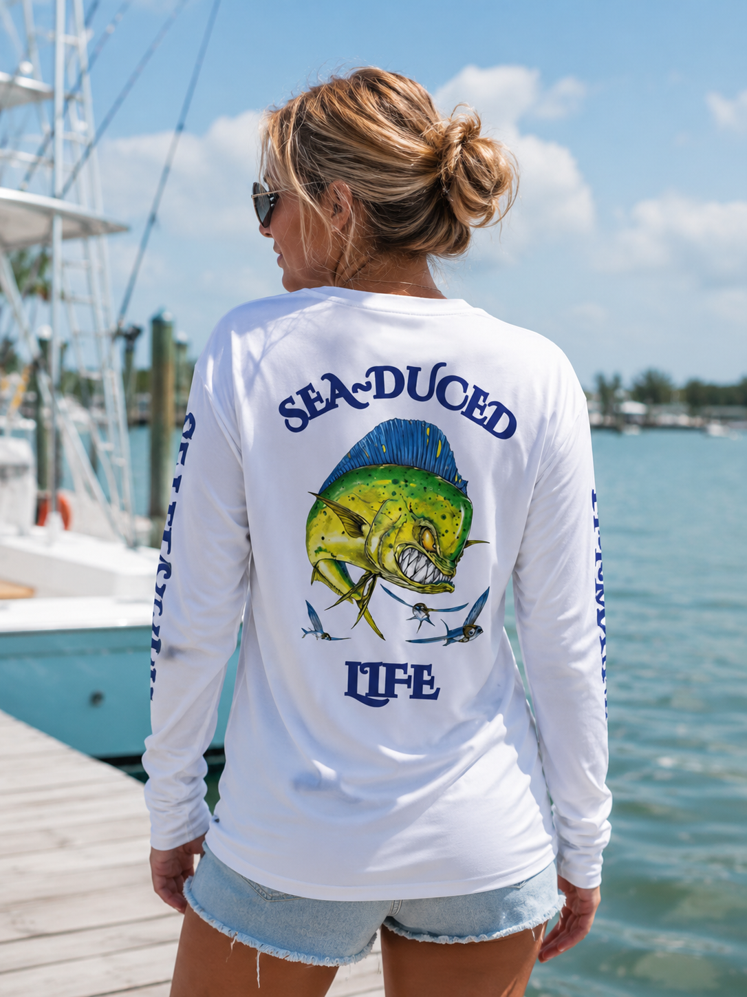 Sea-Duced Life Mahi Mahi Long Sleeve Fishing Shirt | Offshore Fishing Apparel | Plus Size