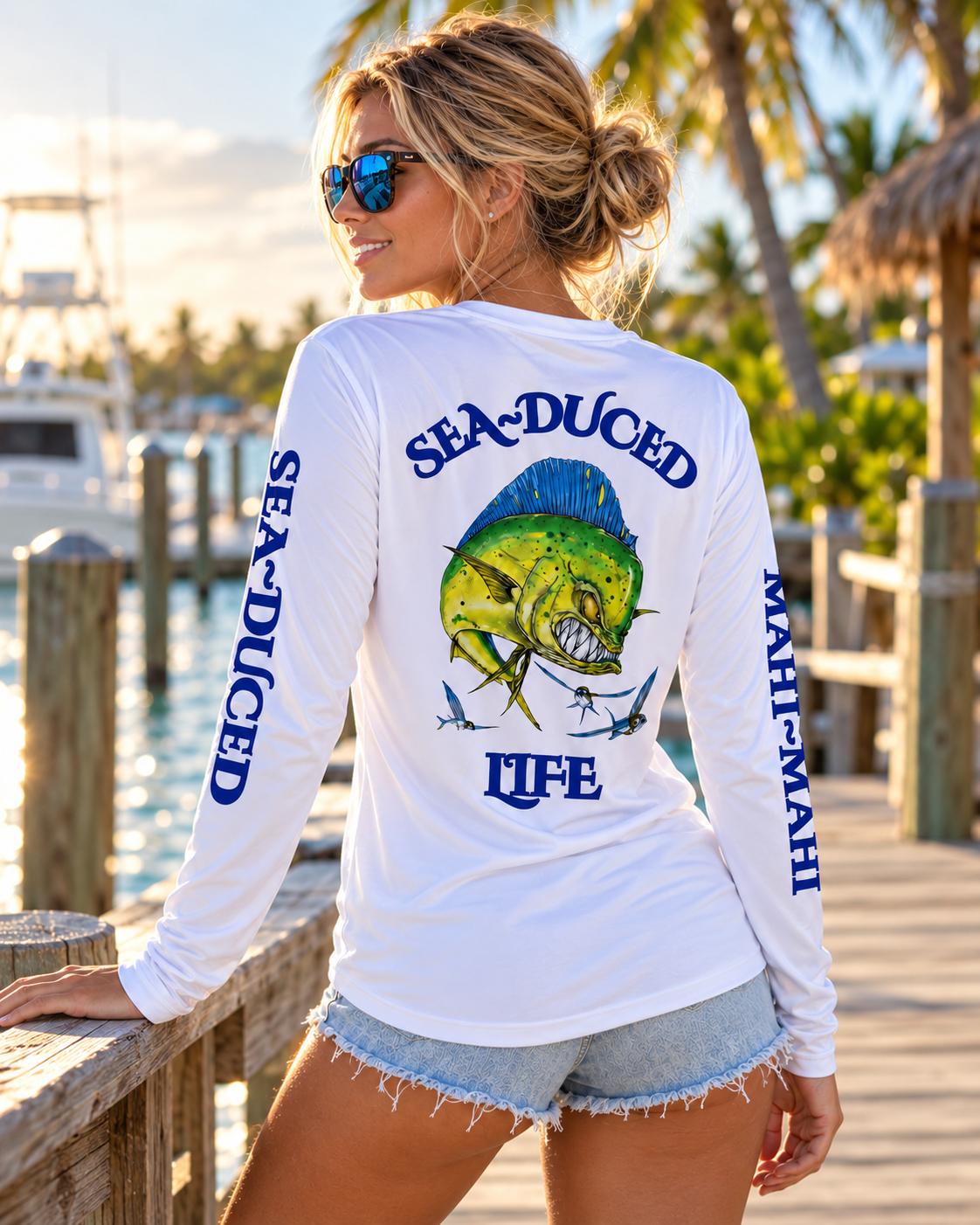Sea-Duced Life Mahi Mahi Long Sleeve Fishing Shirt | Offshore Fishing Apparel | Plus Size