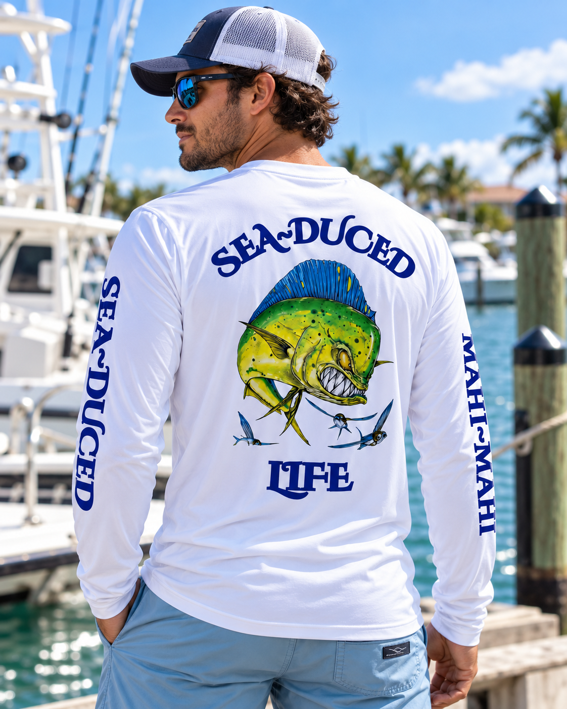 Sea-Duced Life Mahi Mahi Long Sleeve Fishing Shirt | Offshore Fishing Apparel | Plus Size