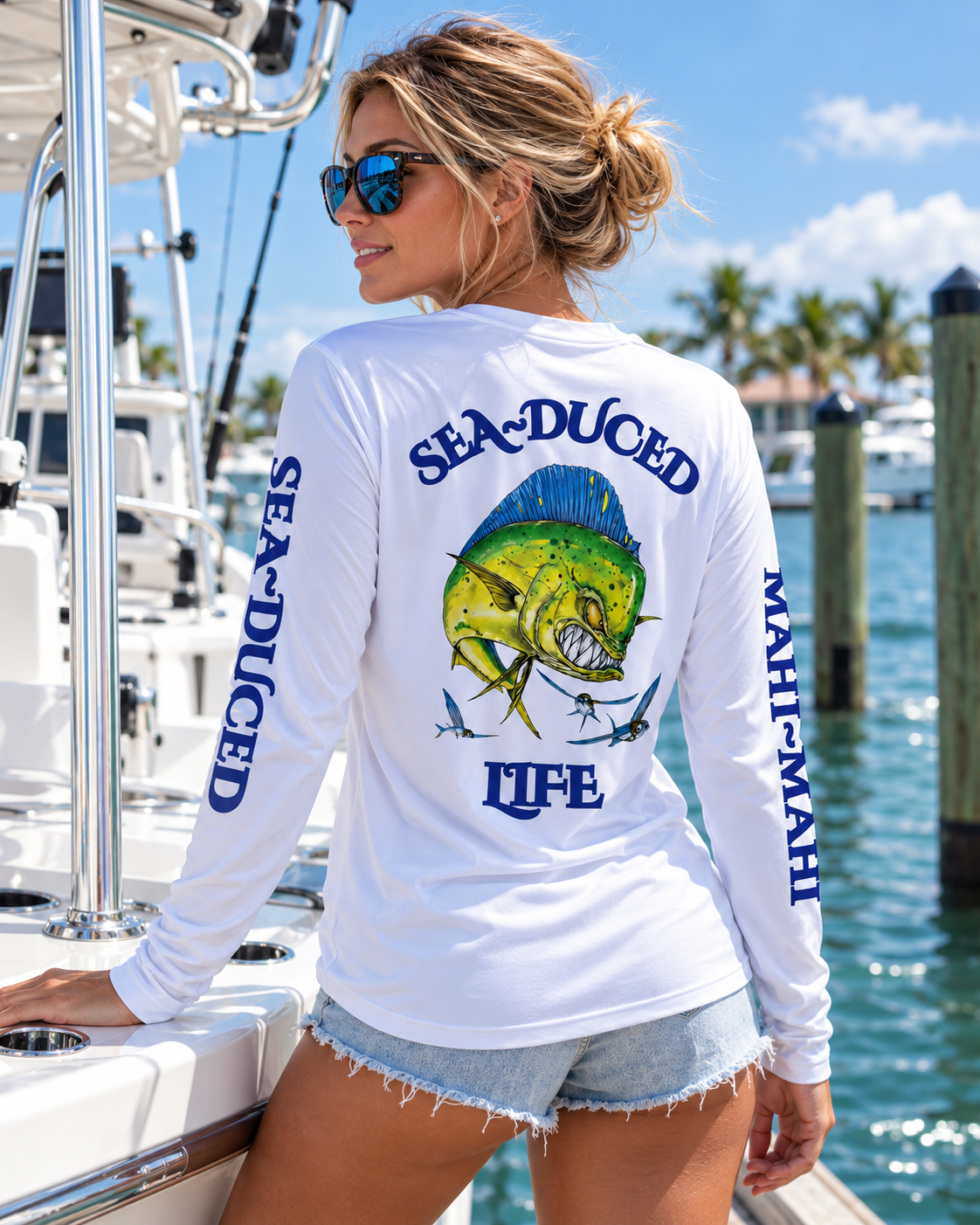 Sea-Duced Life Mahi Mahi Long Sleeve Fishing Shirt | Offshore Fishing Apparel | Plus Size