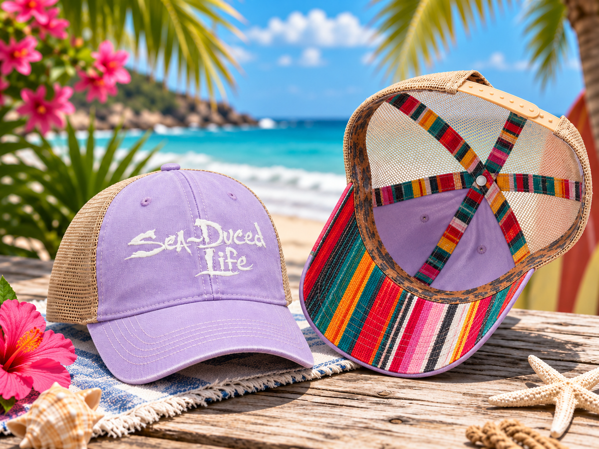 Sea-Duced Life Ponytail Trucker Hat | Coastal Beach Cap with Colorful Underbrim