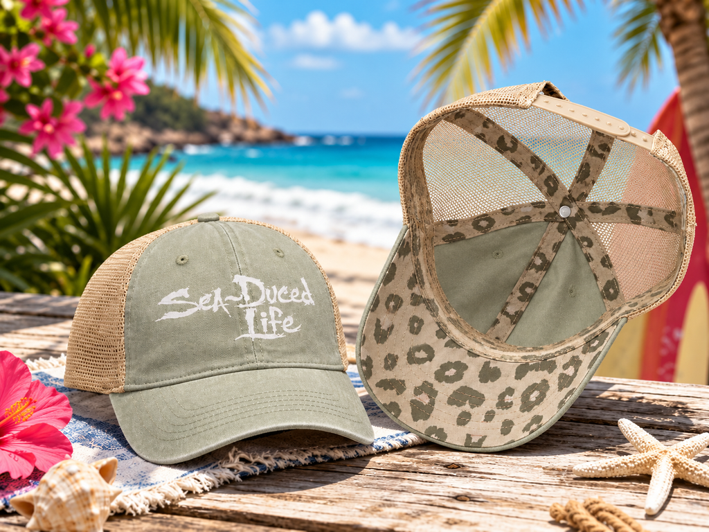 Sea-Duced Life Ponytail Trucker Hat | Coastal Beach Cap with Colorful Underbrim