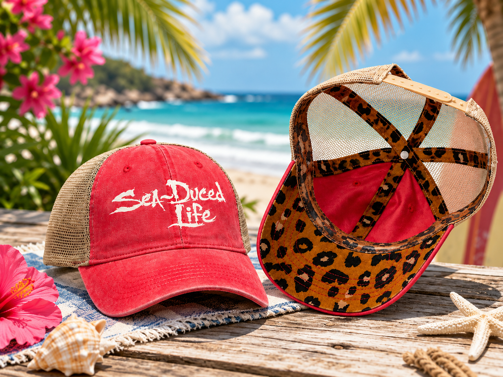 Sea-Duced Life Ponytail Trucker Hat | Coastal Beach Cap with Colorful Underbrim