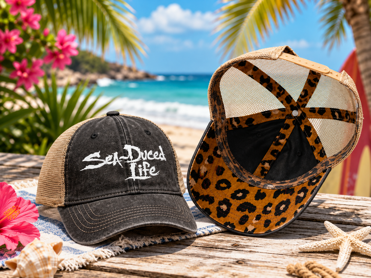 Sea-Duced Life Ponytail Trucker Hat | Coastal Beach Cap with Colorful Underbrim