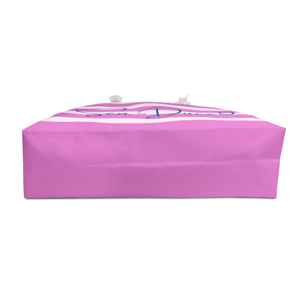 Sea-Duced Pink Striped Beach Tote Bag | Coastal Weekender & Travel Tote