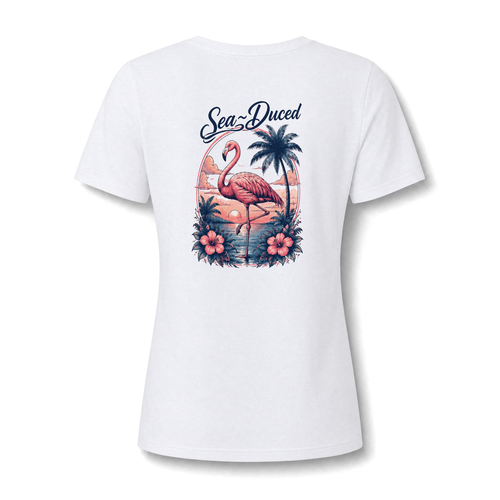 Sea-Duced Flamingo Women's V-Neck Tee