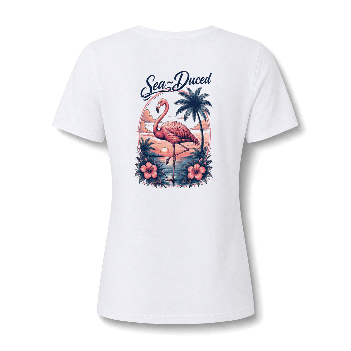 Sea-Duced Flamingo Women's V-Neck Tee