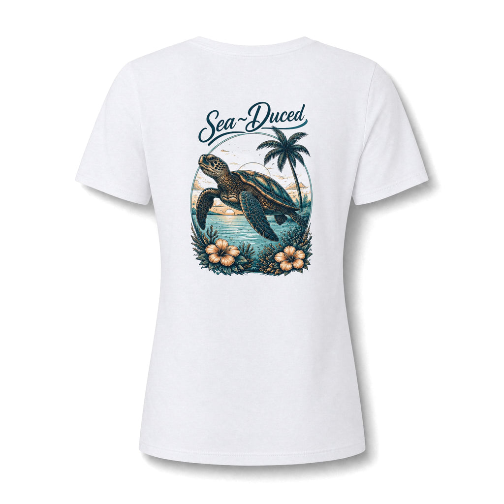 Sea-Duced Sea Turtle Women's V-Neck Tee